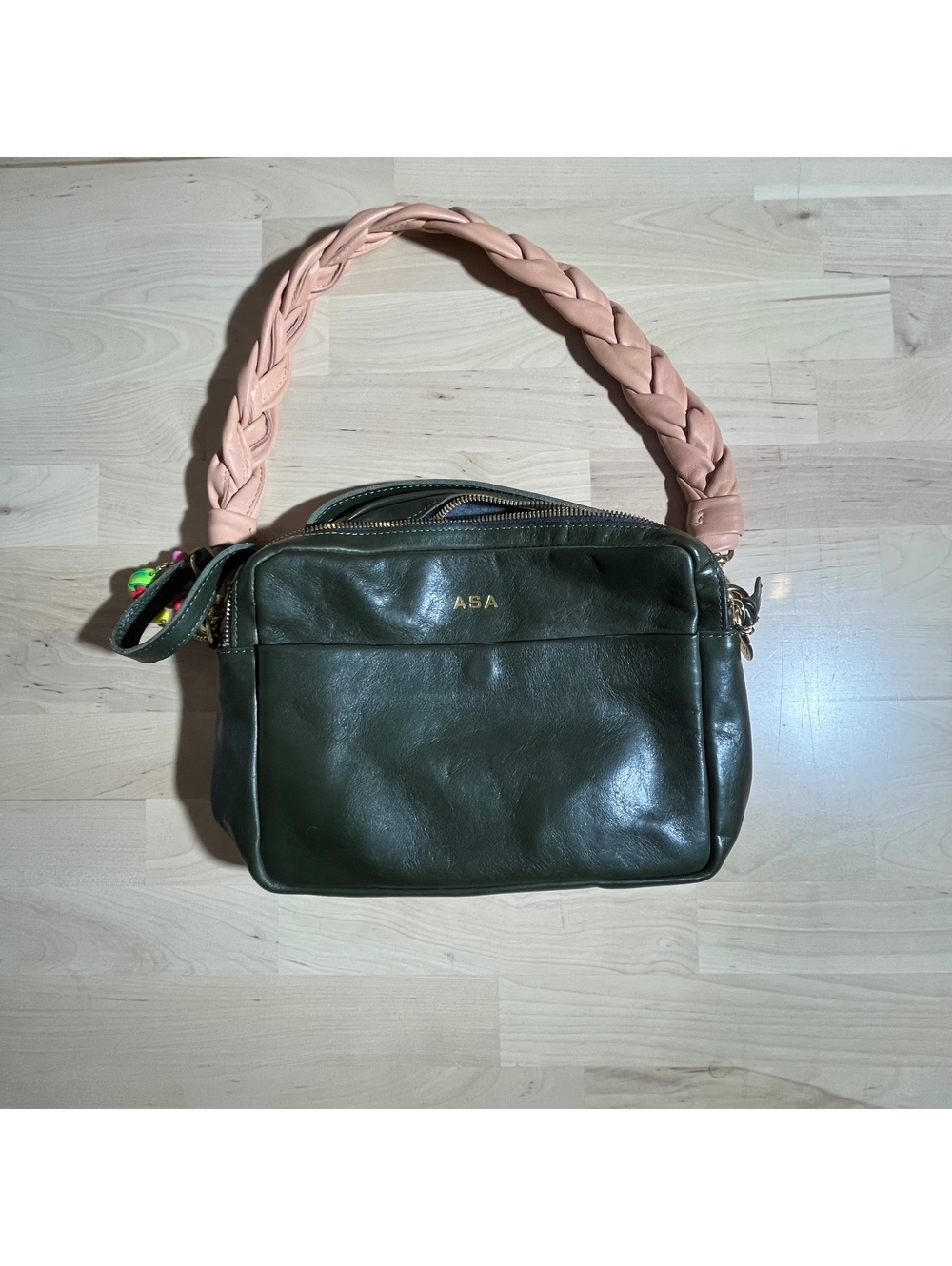 Clare V. Olive Green Leather Crossbody Bag with Braided Handle